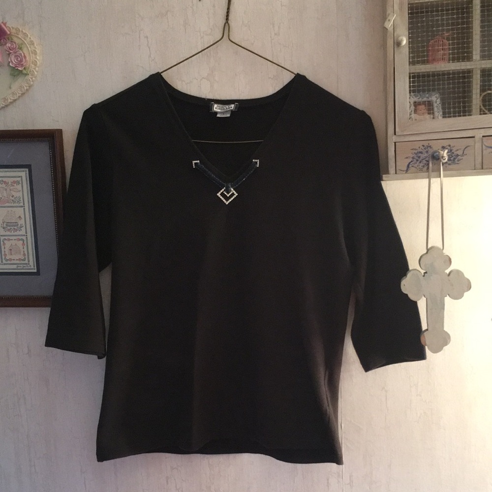 Black T-shirt with denim trim
